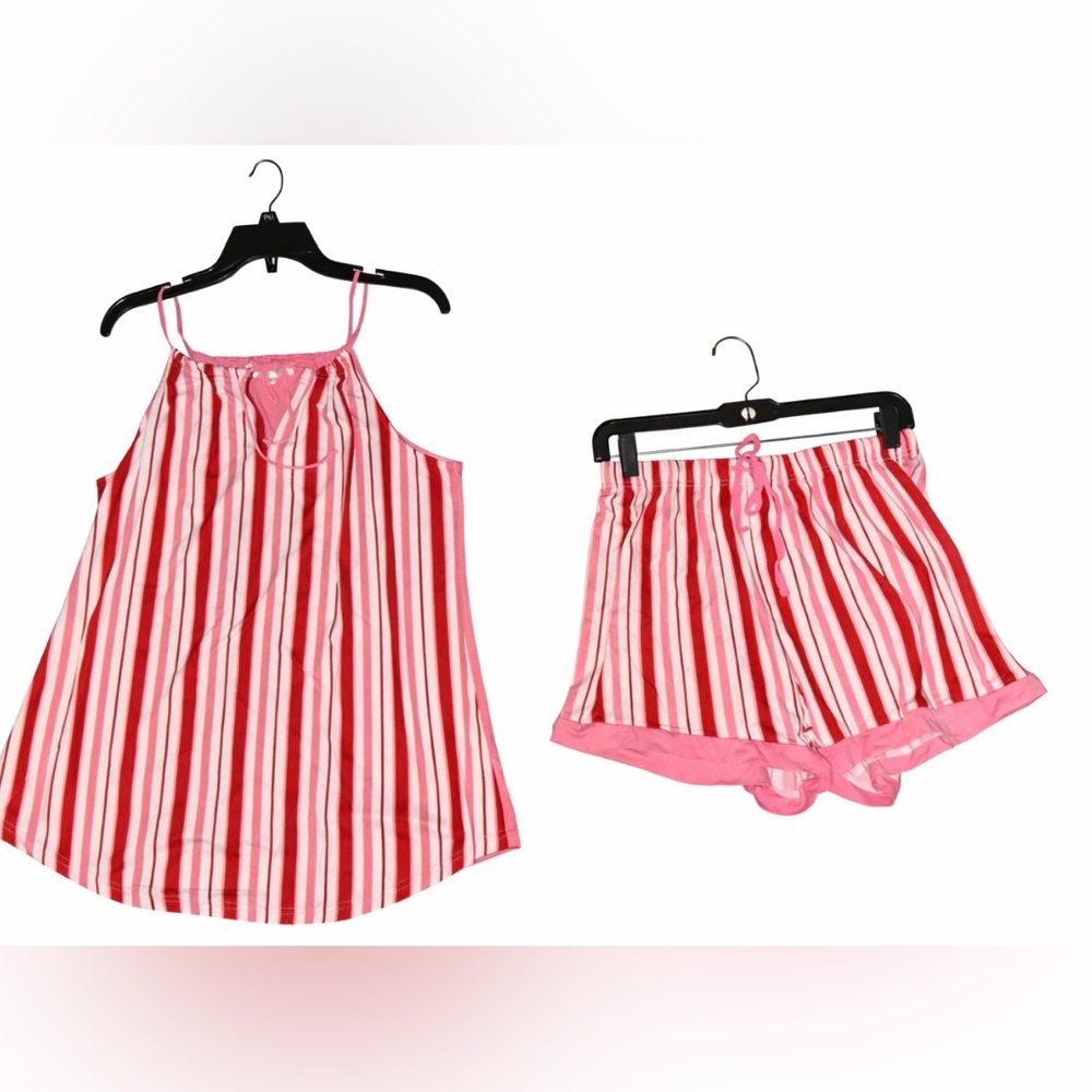 Striped Pink and Red Candy Cane 2pc Pajama Set